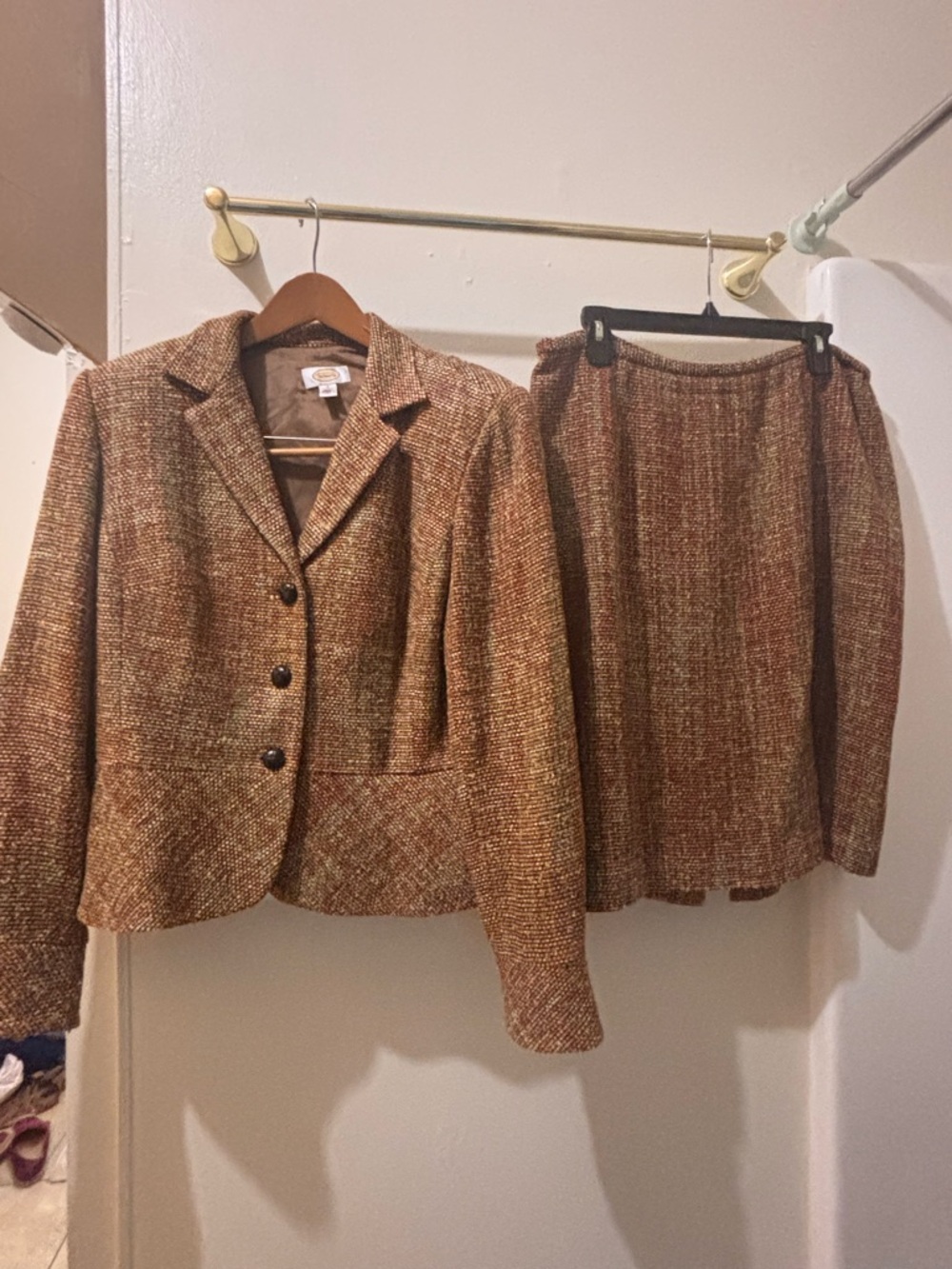 Silk Woven Orange & Brown Tweed skirt suit